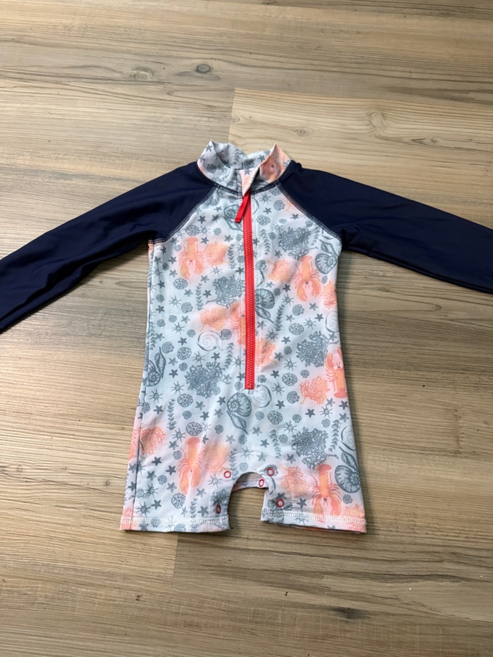 Girls' Long-Sleeve Coral & Navy One-Piece Rash Guard